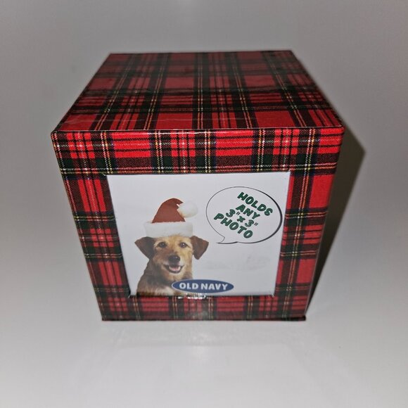 Old Navy Photo Cube Gift Box Trinket Storage Red Green Plaid Christmas - Picture 1 of 8